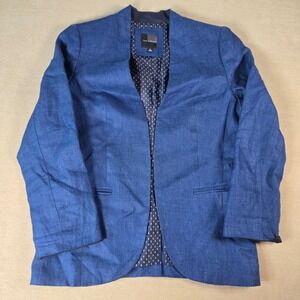 The Limited Blue Linen Blend Blazer Jacket Open Front Career Casual Womens Med‎